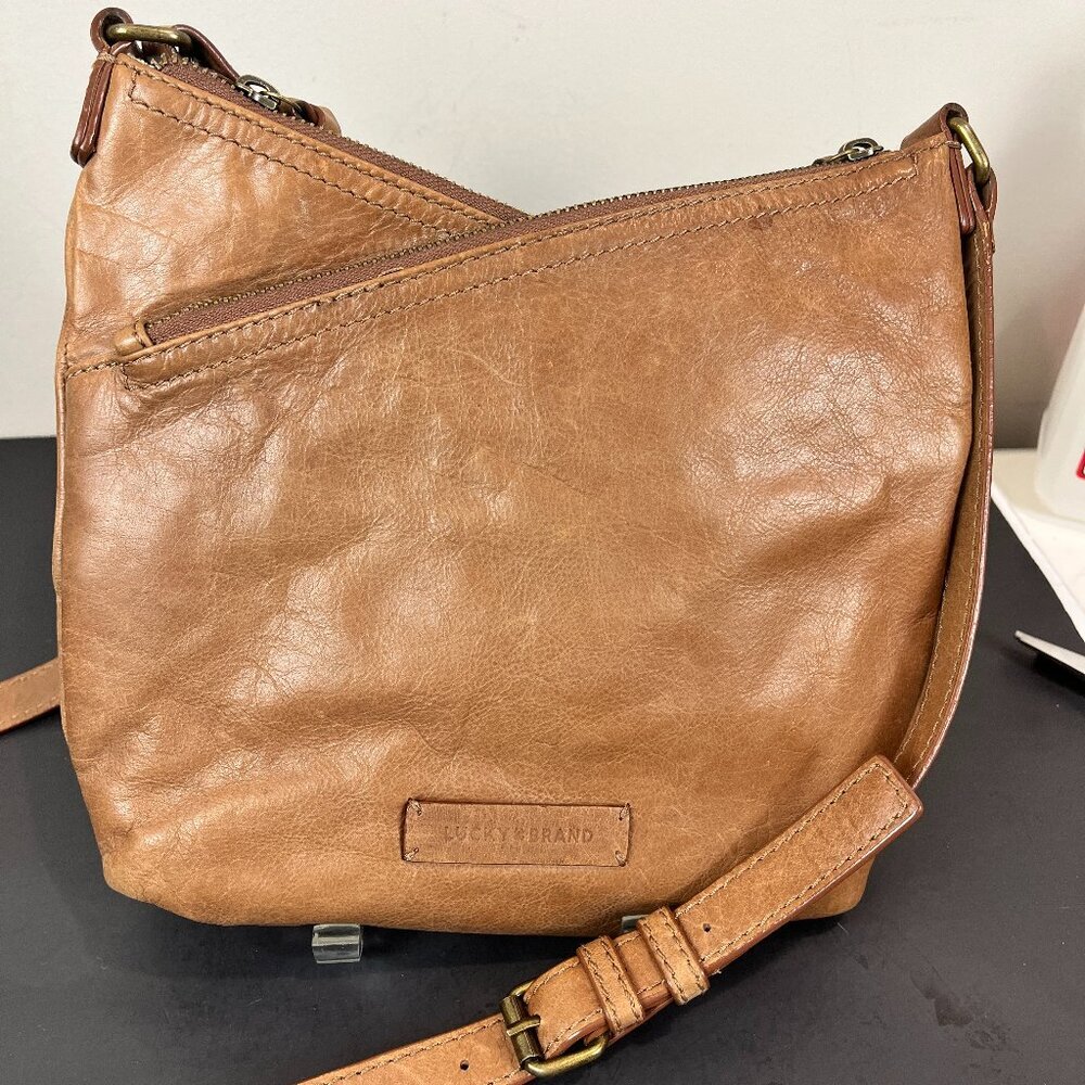 Lucky Brand Double zip cross body tan leather bag